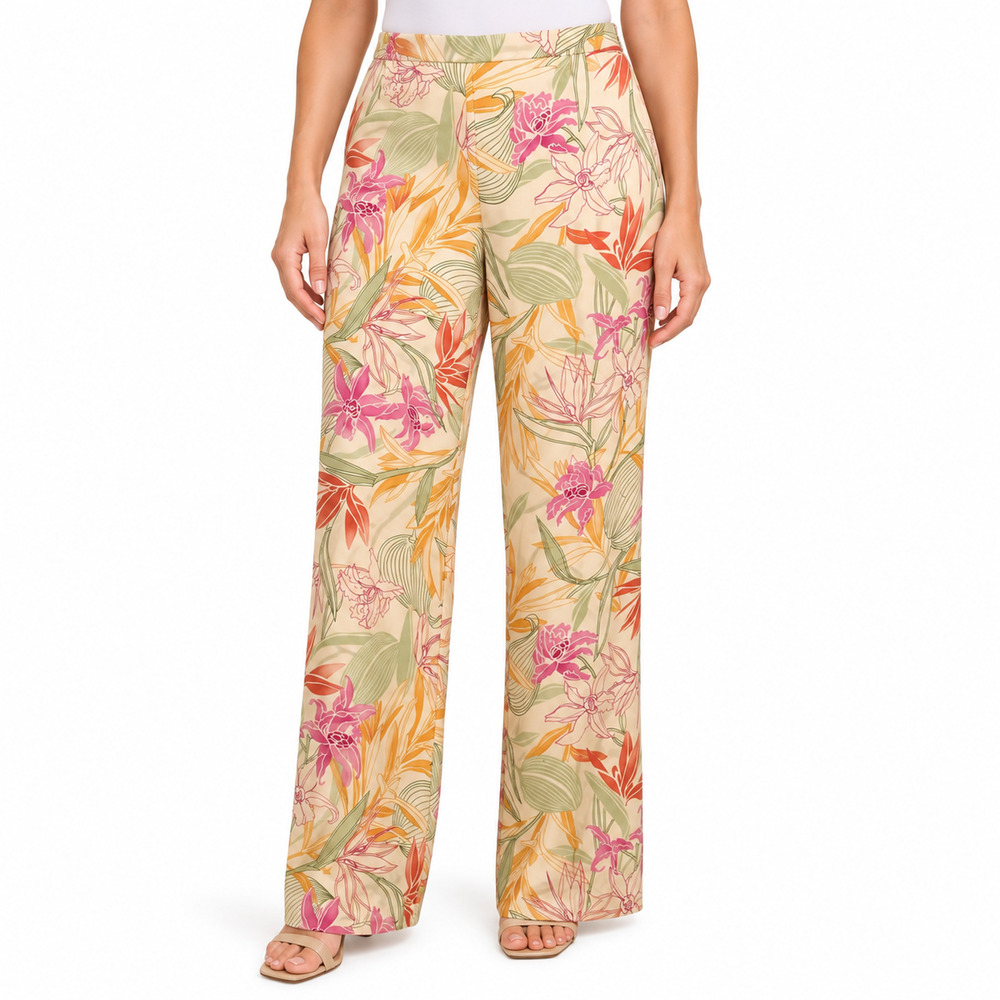 Talbots Yellow Pink Floral Lined Silk Cotton Blend Side Zip Pants High Rise 10